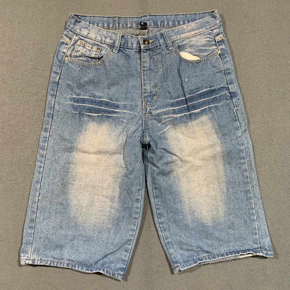 True Rock Denim Shorts Mens 34 Blue Long Y2K Skater Streetwear Jean Shorts